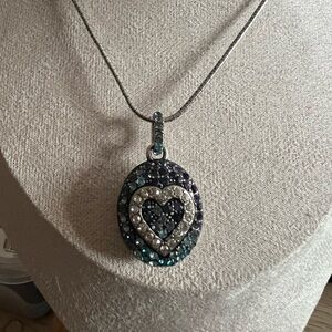 Brighton Blue and Silver Heart Inspirational Pendant Necklace "Trust and Enjoy"